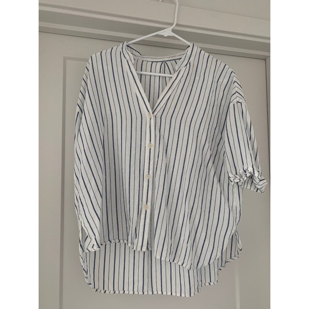 Zara Womens White & Blue Stripe Blouse Tops Small